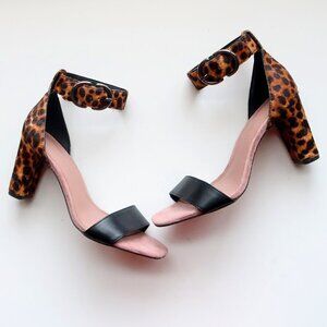 NEW Rebecca Minkoff Kemina  Black & Tan Calf Hair & Leather Ankle Strap Sandal 7